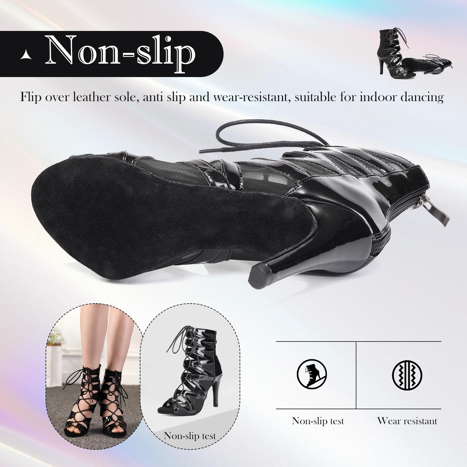Botas de Baile Latino Mujer Zapatos Baile de Salón Salsa Bachata con Tacón de 9.5cm Suela de Ante Negro