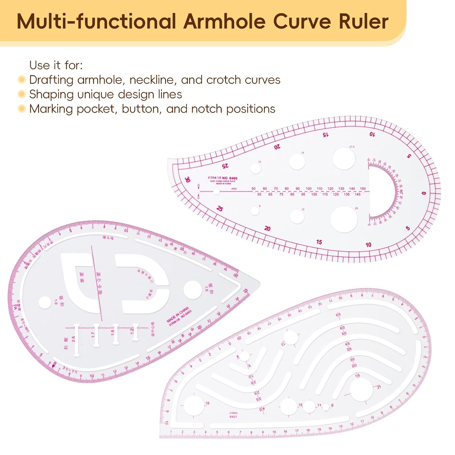 Clear Metric Sewing Ruler Set, French Curve Pattern Ruler Kit image 3