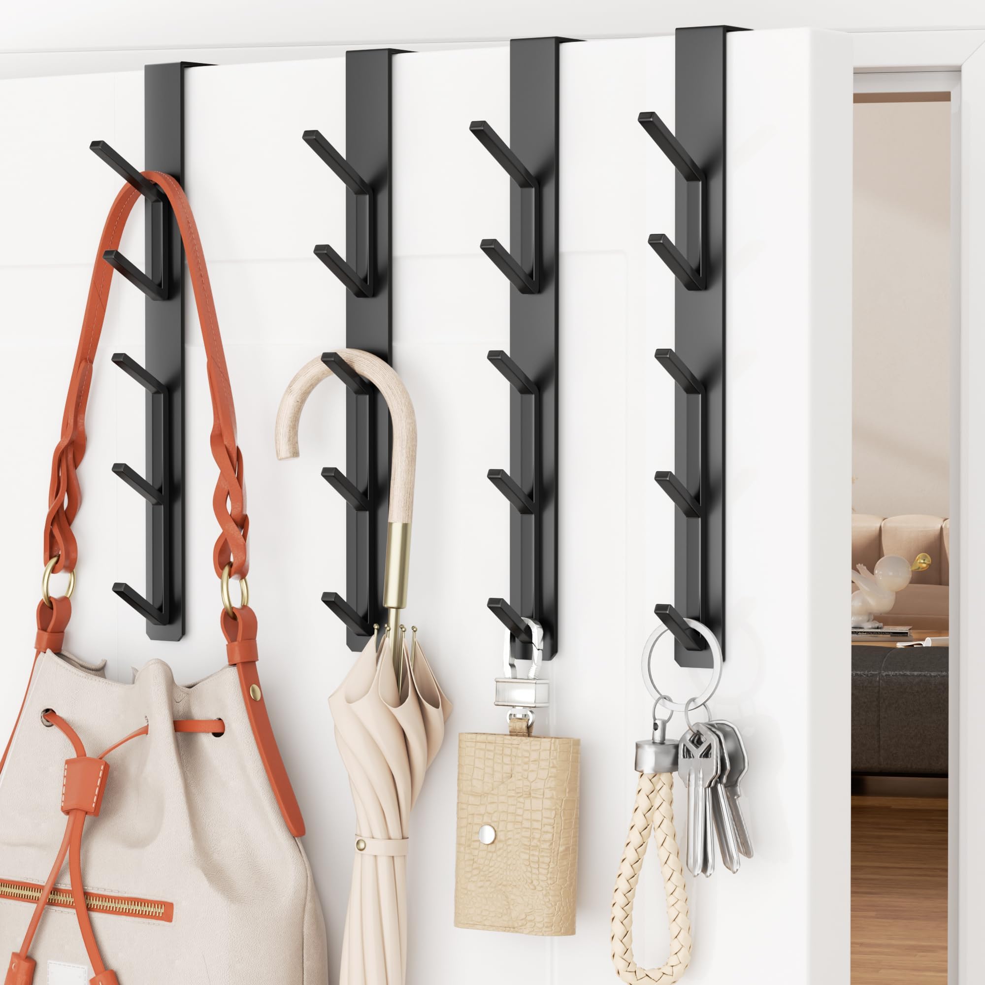 niffgaff 20 Hook Vertical Over The Door Hooks, Over The Door Hanger, for Towel and Clothes Hangers, Black, 4 Pack, Fits Doors up to 1.37''/3.5cm