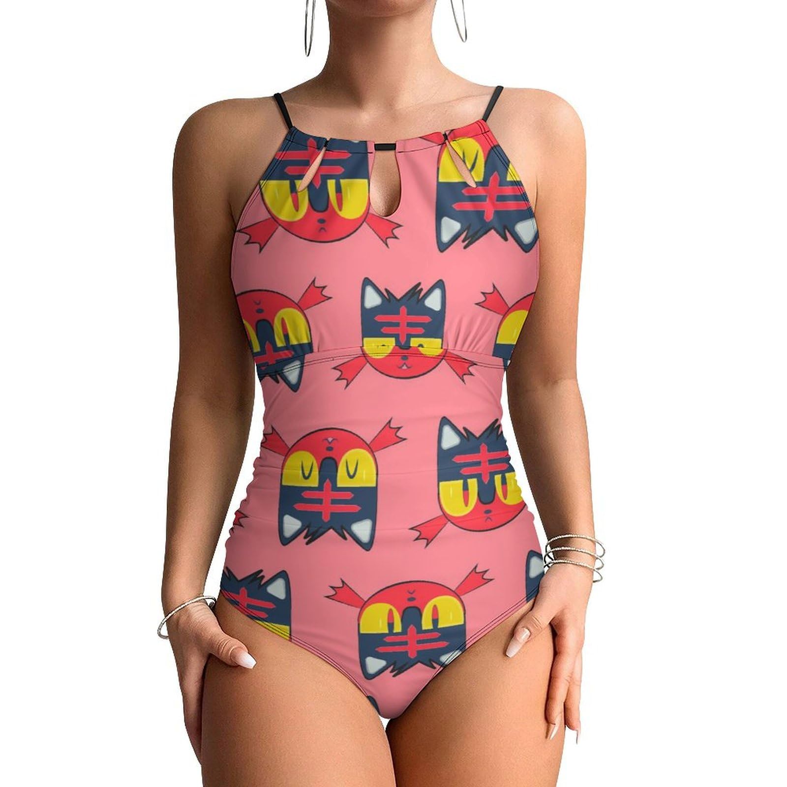 Maillot de bain gainant motif chat rouge résolvant les complexes complexes du ventre - 8