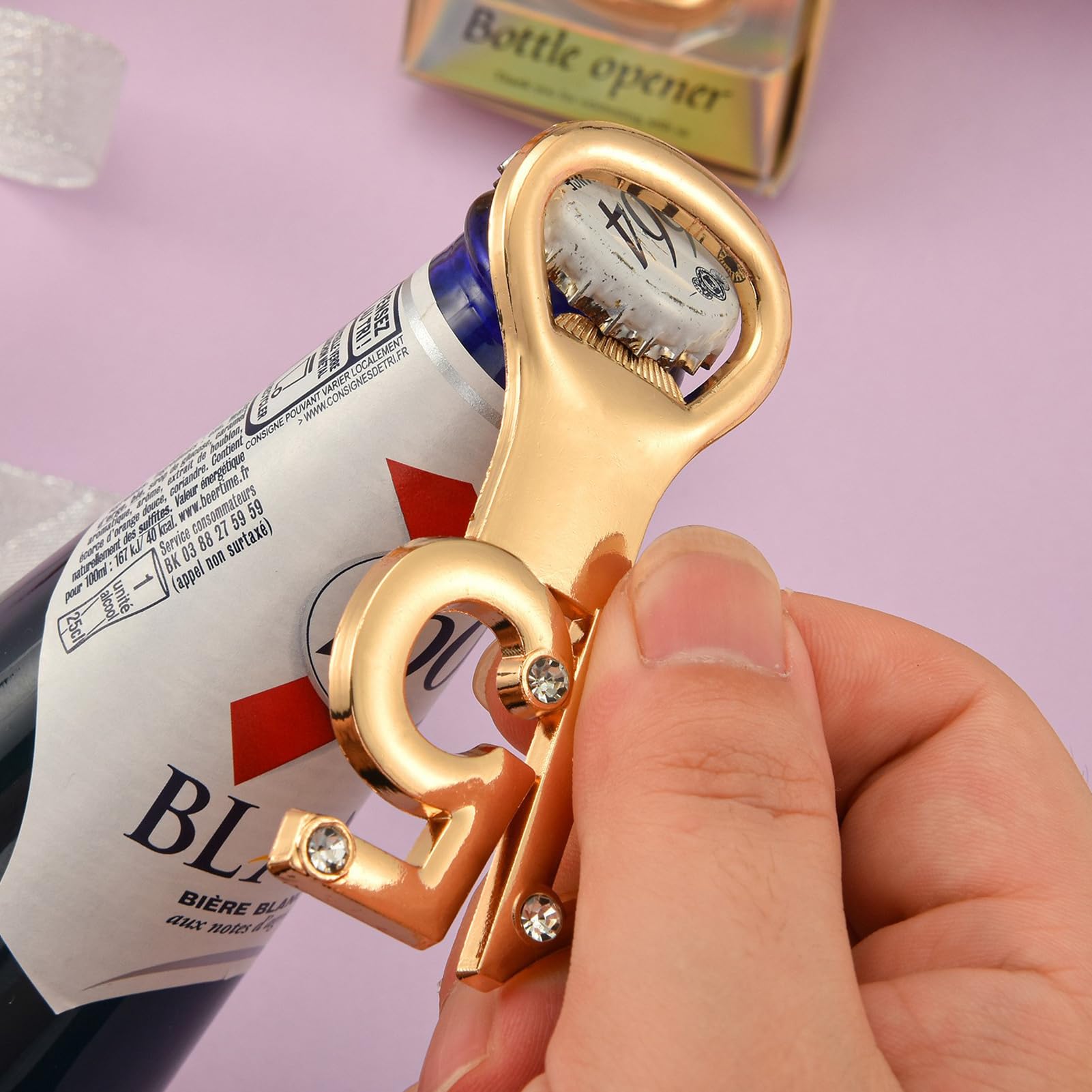 Apribottiglie in Evidenza a Forma di Numero 15 in Oro, Apribottiglie Ricordo con Confezione Regalo, Decorazione con Strass, Apribottiglie Souvenir per Compleanno, Matrimonio, Anniversario,(36pcs-oro)