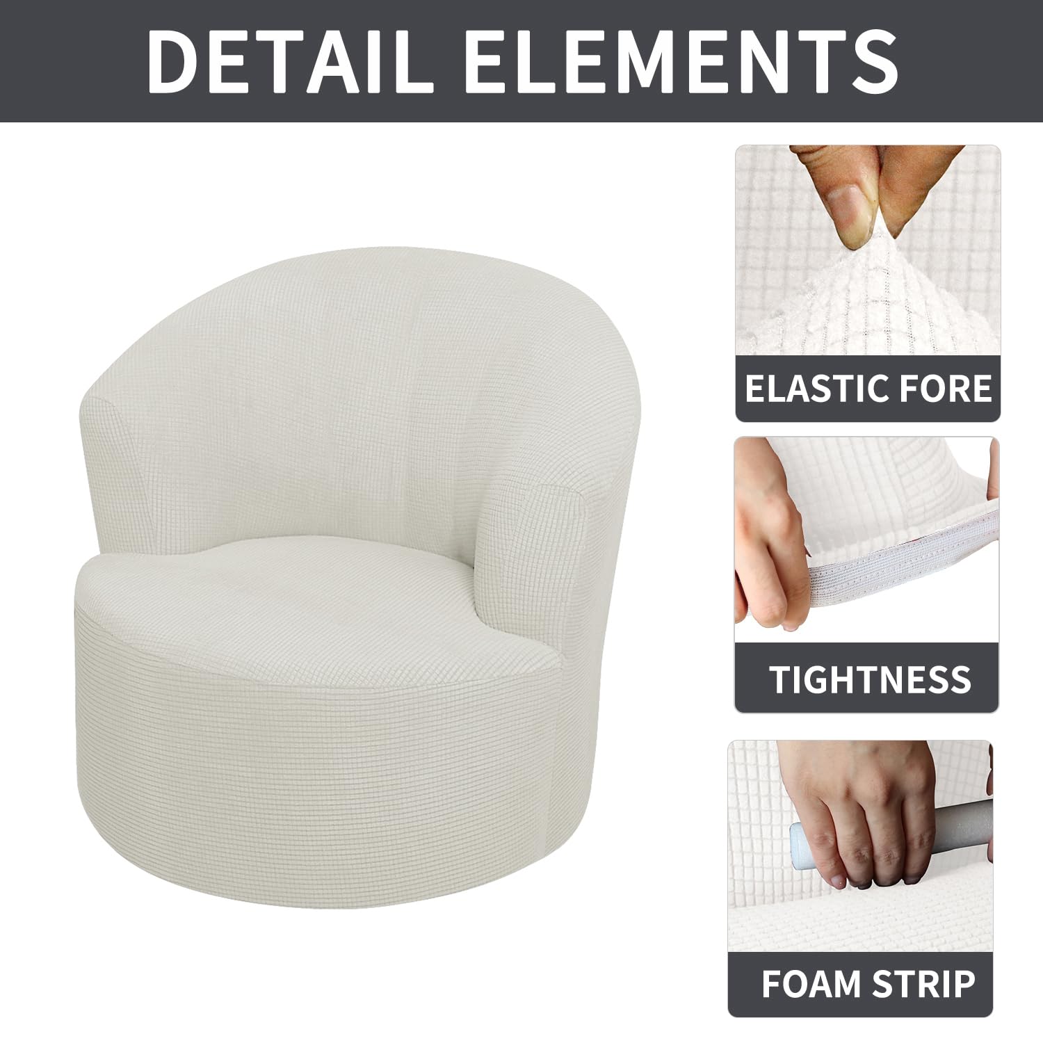 Funda Elástica para Silla Giratoria de Barril Moderna Funda para Sillón Giratorio Funda para Sillón Redondo Tipo Barril Funda para Sillón Club (Blanco Juego de 2)