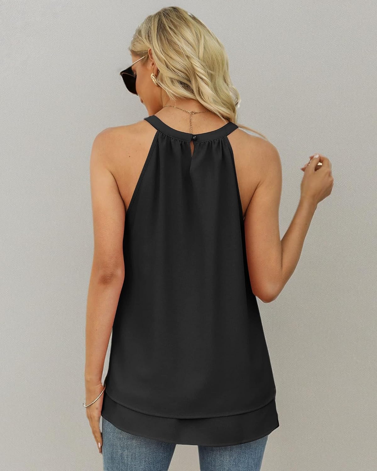 WEESO Womens Halter Tank Tops Summer High Neck Double Layers Sleeveless Tops - Image 5
