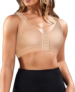 Nebility Women Post-Surgical Sports Support Bra Front Closure with Adjustable Straps Wirefree Racerback