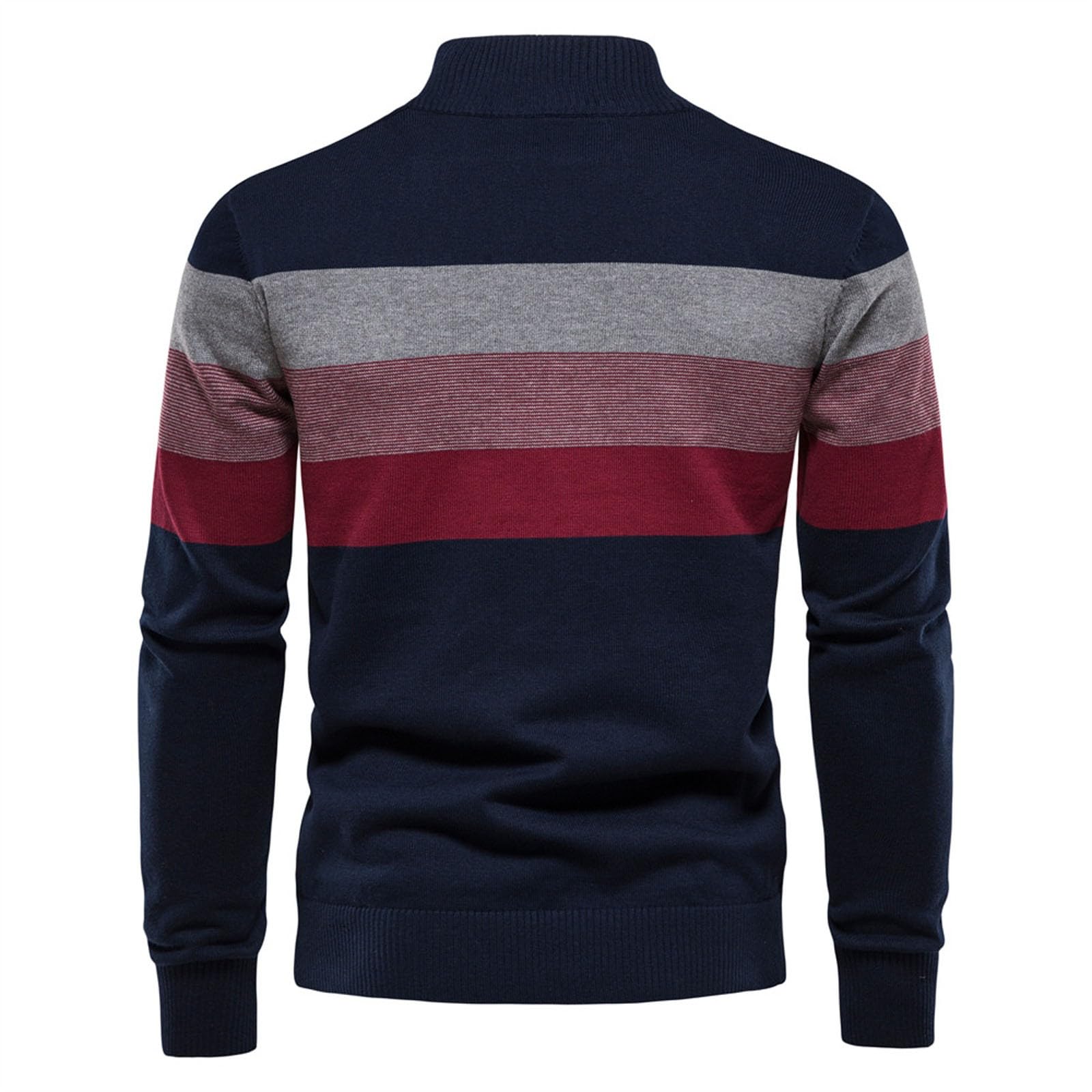 Maglione da uomo Troyer in cotone a righe grossolane con colletto alto e chiusura lampo