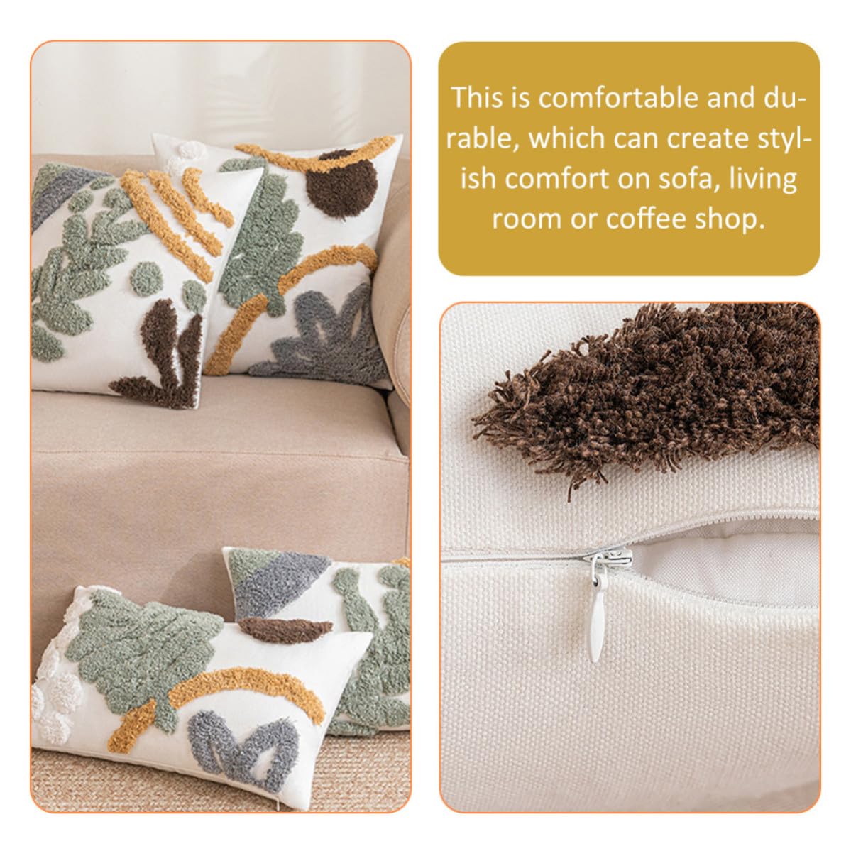 Fundas de Cojín Decorativas de Estilo Bohemio Diseño de Hojas, Hechas de Felpa y Algodón, Cómodas para Sofá y Sala de Estar, Juego