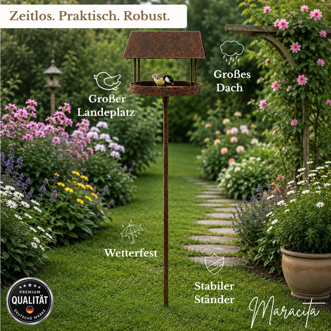 Metall Vogelhaus mit Ständer wetterfest 157 cm hoch als Gartendeko für draußen im Garten I Vogelhaus I Vogelhäuschen I Terrasse I Vogelfutterstation I Vogelfutterstation I Bird Feeder