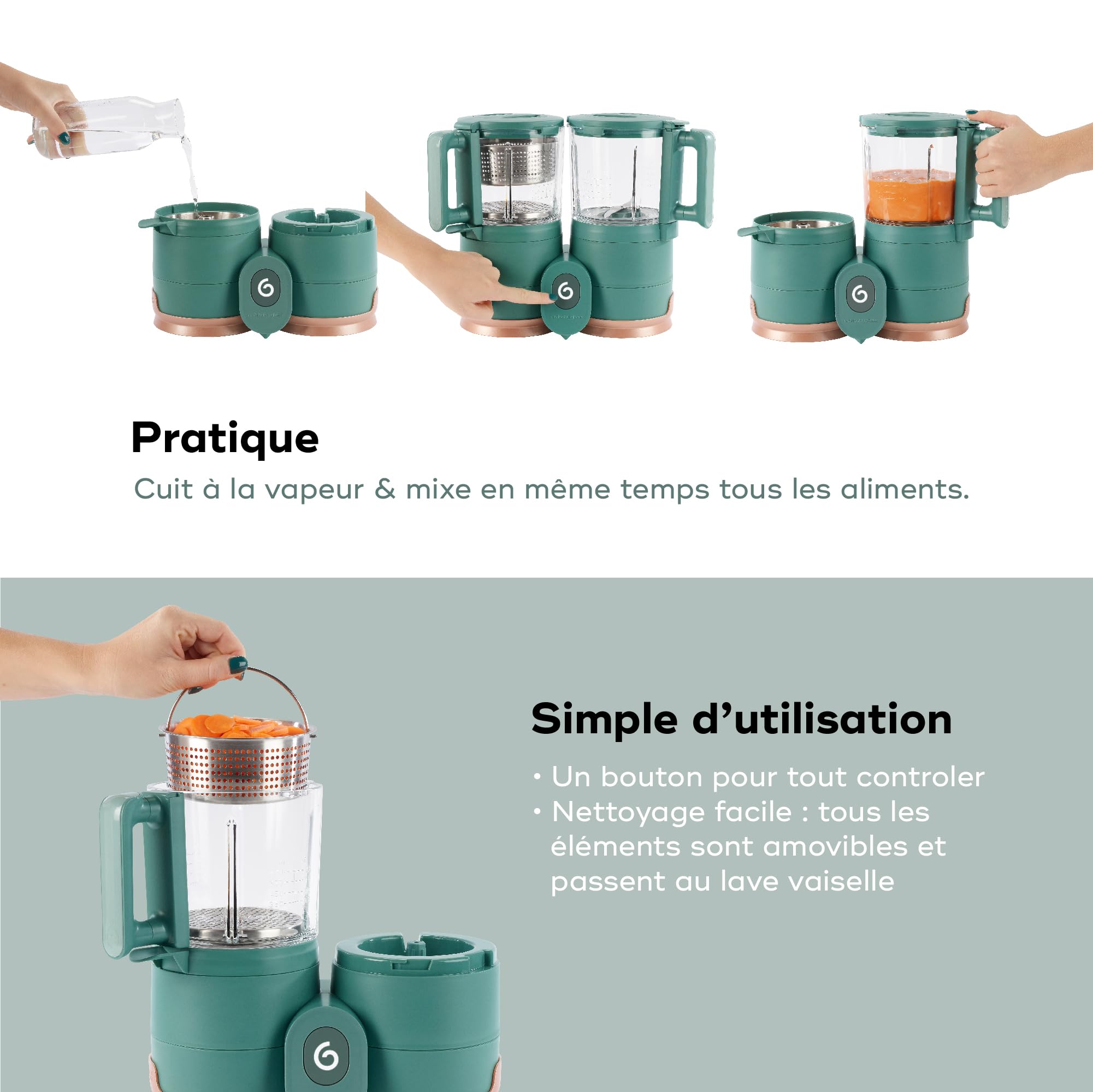 Babymoov Nutribaby Glass Robot Cuiseur Multifonctions 4 en 1 Bol en Verre avec Accessoires Inox