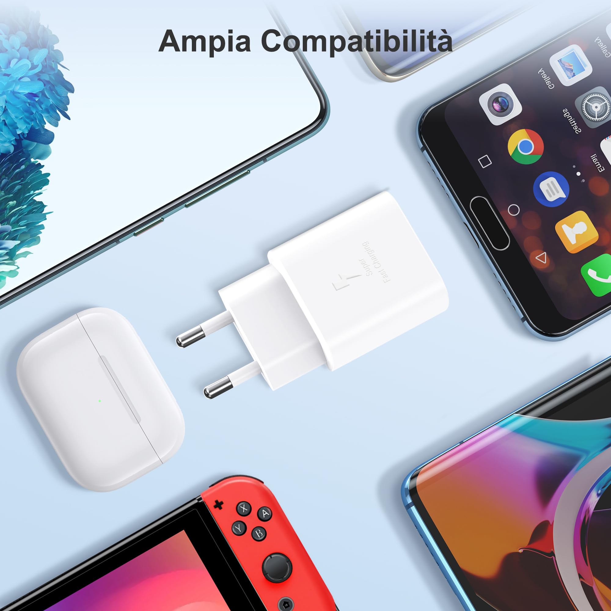 YISH 25W Caricatore USB C Caricabatterie: Alimentatore USB C PD 3.0 USB Tipo C 3A Caricatore Rapido con 60W Cavo USB Type-C