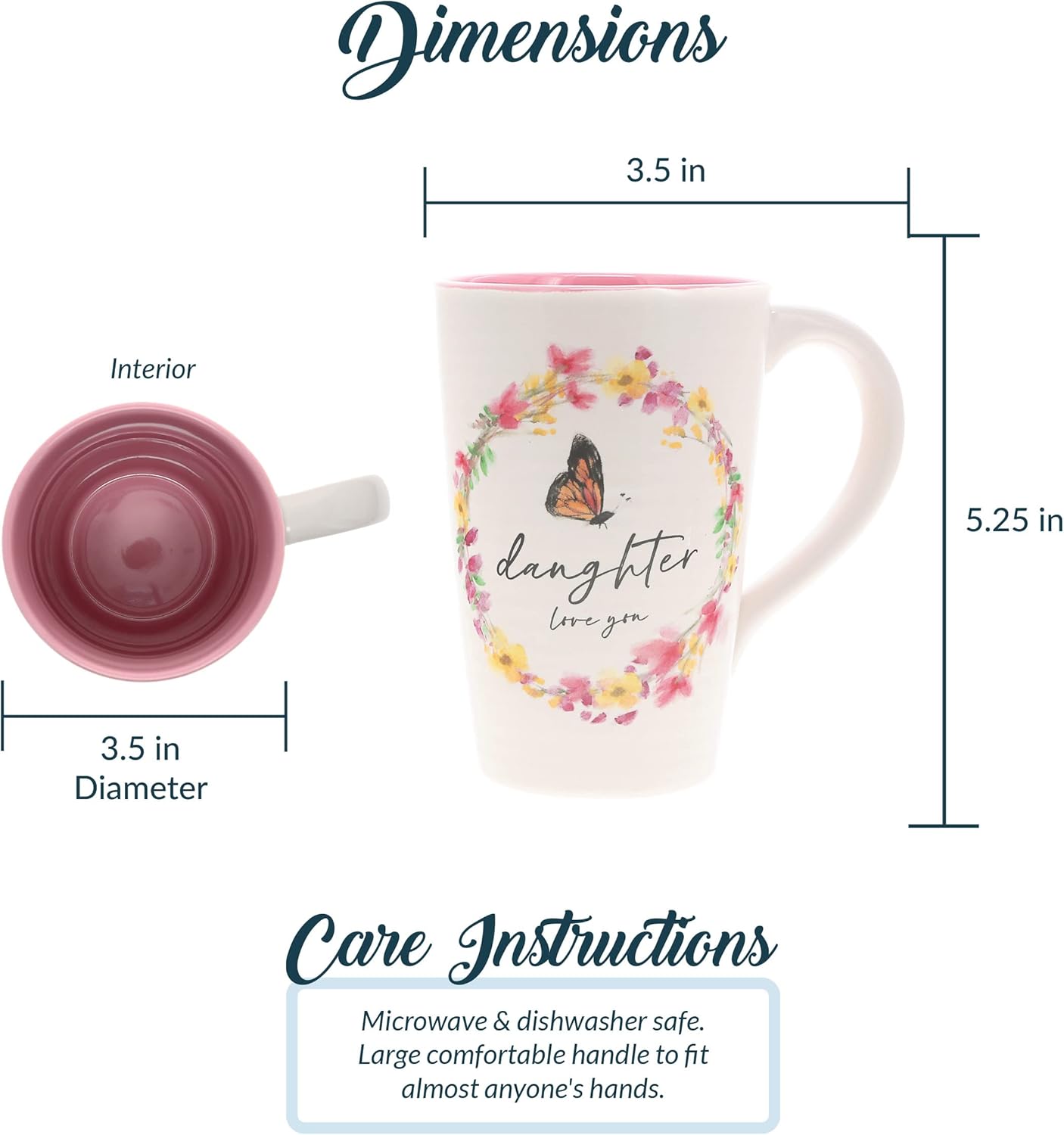 Pavilion Gift Company - Daughter - 17-ounce Coffee Cup, Floral Pattern Mug, Mothers Day Gift Idea, 1 Count, Cream, 5.25 x 5.25-Inches - Image 2