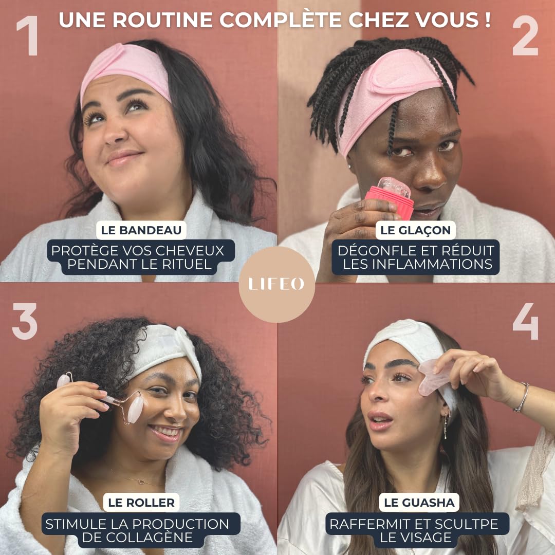 Kit Peau parfaite Gua Sha & Roller Double face LIFEO – Résultat visible en 7 jours ! Quartz Rose Véritable + Moule Glaçon Visage – Massage Anti-Âge, Drainage Lymphatique & Éclat Naturel –