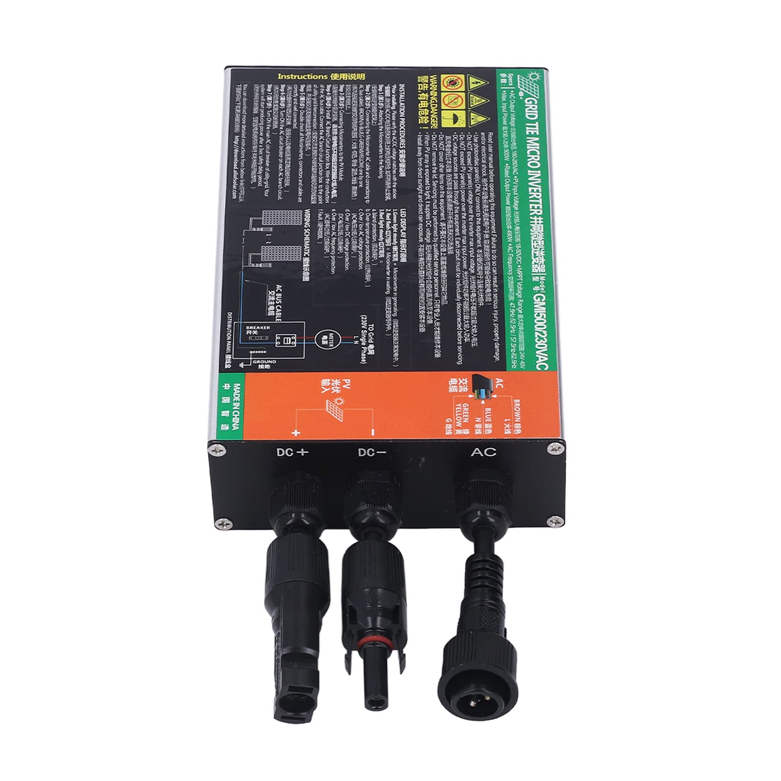 Yosoo Health Gear Mikroinwerter Sieciowy, Inwerter Sieciowy MPPT ze Stopu Aluminium 230 V AC Czysta Fala Sinusoidalna Sprawność 92% IP55 dla Małych Systemów Fotowoltaicznych Biuro w Domu (500W)