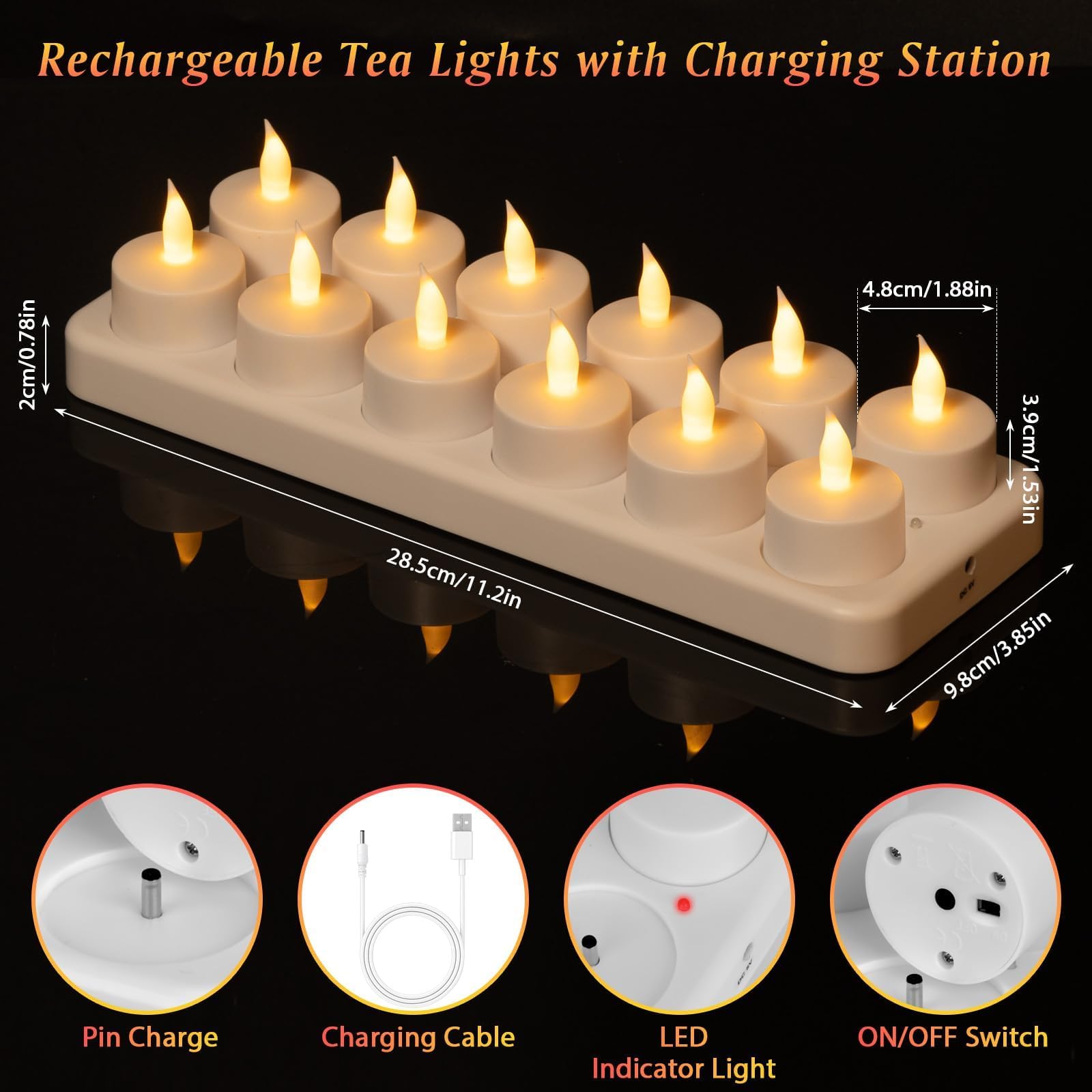 12 Pièces Bougie LED Rechargeable, Bougie Chauffe Plat LED Télécommandes et Minuterie, Fausses Bougies à LED avec USB-C Station de Charge pour Décoration de Noël, salle de Bains, Mariage, Anniversair