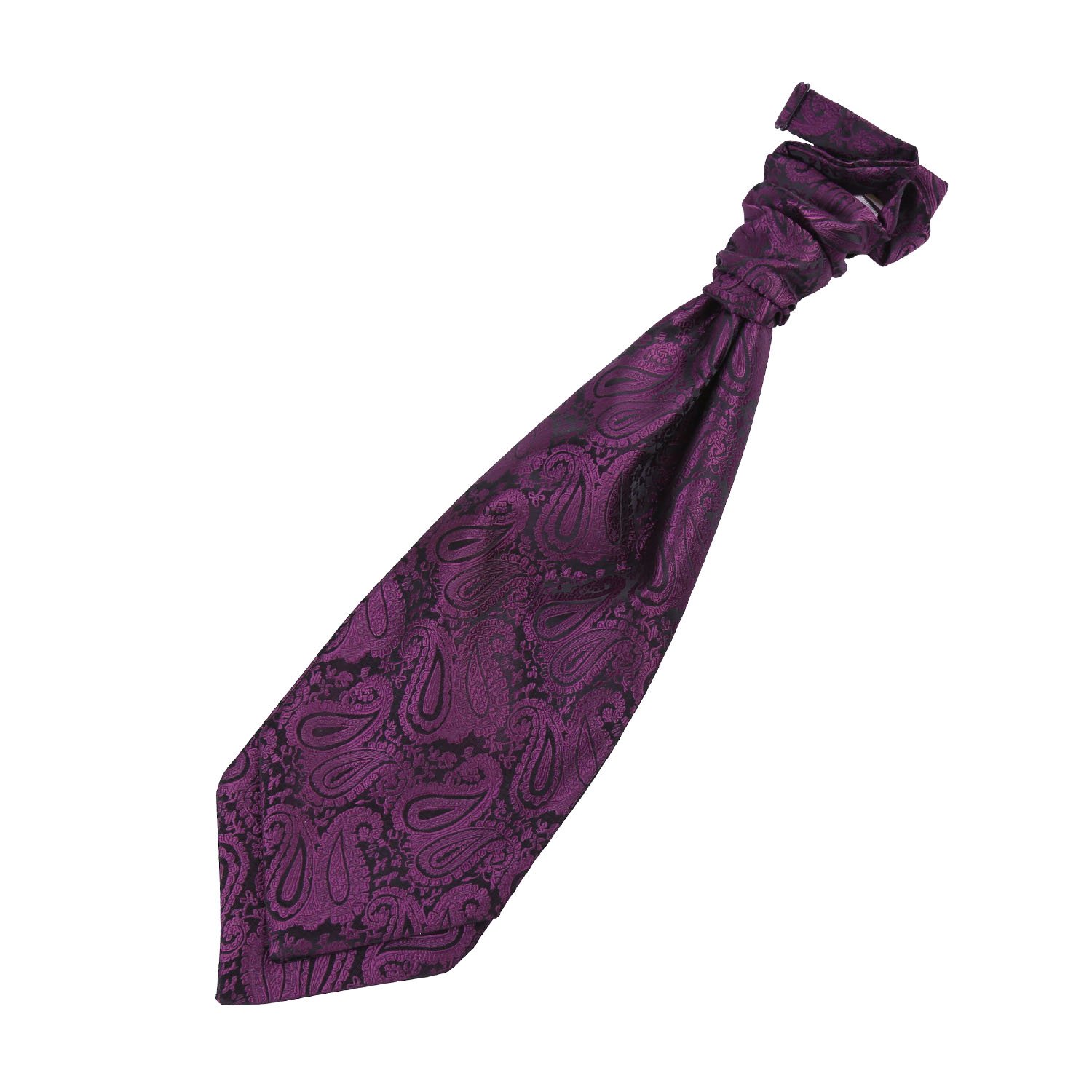 DQT Mens Paisley Floral Jacquard Pre-Tied Scrunchie Cravat - Wedding, Business & Formal Wear - Purple