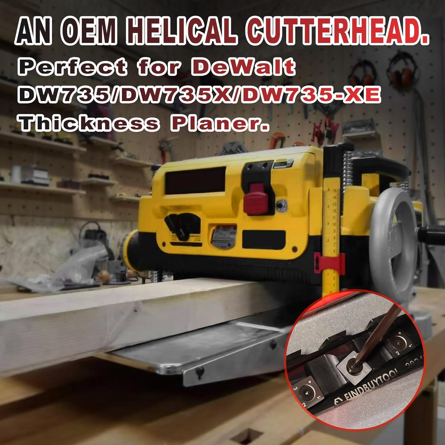 FINDBUYTOOL 13 Inch Helical Cutterhead for DeWalt DW735/DW735X/DW735-XE Planer + 10PCS Carbide Inserts (15x15x2.5mm, 30°, R150, 4R0.5) – Woodworking Thickness Planer Upgrade Kit