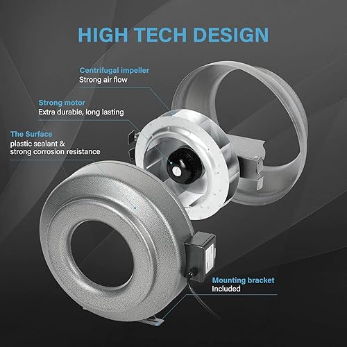 Miniatura 6 de iPower Ventilador de conducto en línea de 4 pulgadas y 190 CFM, controlador de velocidad variable HVAC para tienda de cultivoventilación