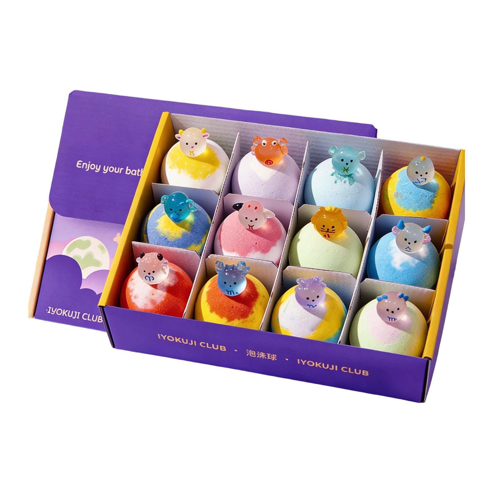 Bombe da bagno aromatiche: set di palline a bolle da 12 pezzi | stile costellazione animale, effervescenza rilassante | giocattoli da bagno colorati per donne mamma moglie nonna ragazze