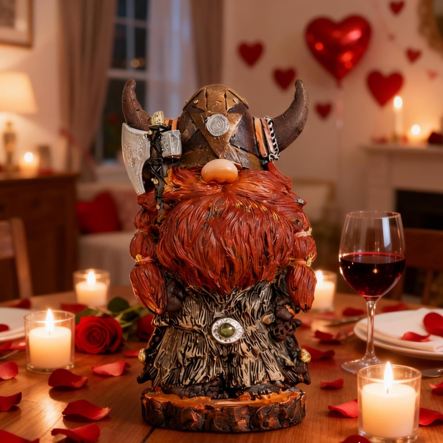 Viking Gnome Figurine 7.2 Inch, Nordic Warrior Statue with Horned Helmet, Handcrafted Resin Viking Decor for Men, New Year & Valentine’s Day Gift, Tabletop Shelf Fireplace Home Decoration, Men's Gift - Image 2