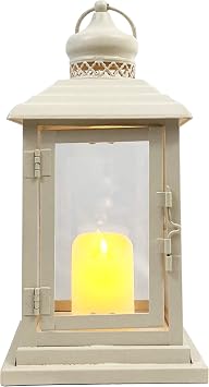 allgala Clear Glass White Iron Vintage Indoor / Outdoor Candle Lantern