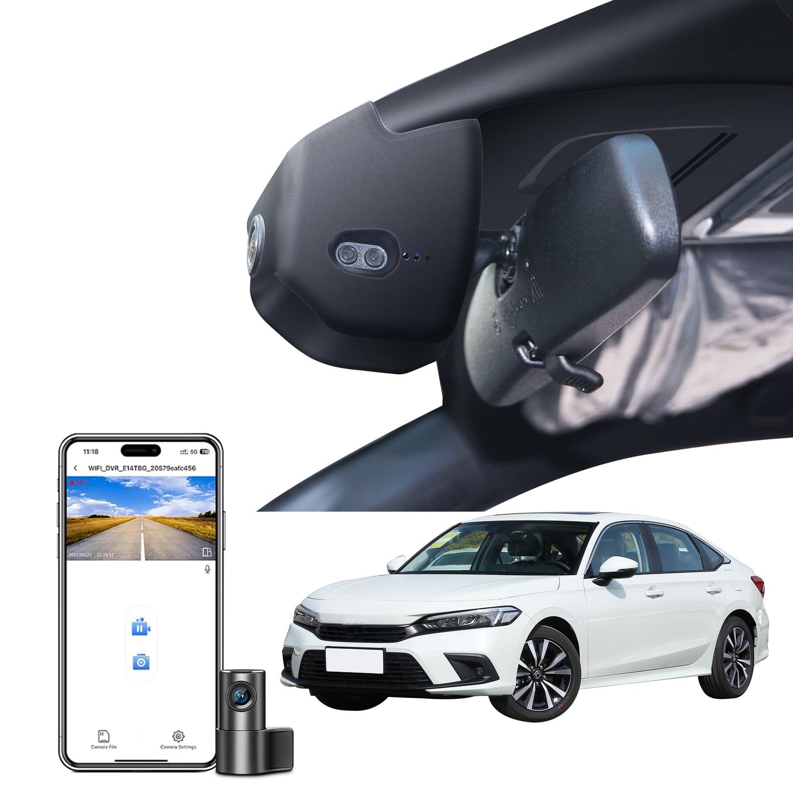 Mangoal Front 4K Rear 1080p Dash Cam Custom fit for 11th Honda Civic 2022-2026 Black Si Type R