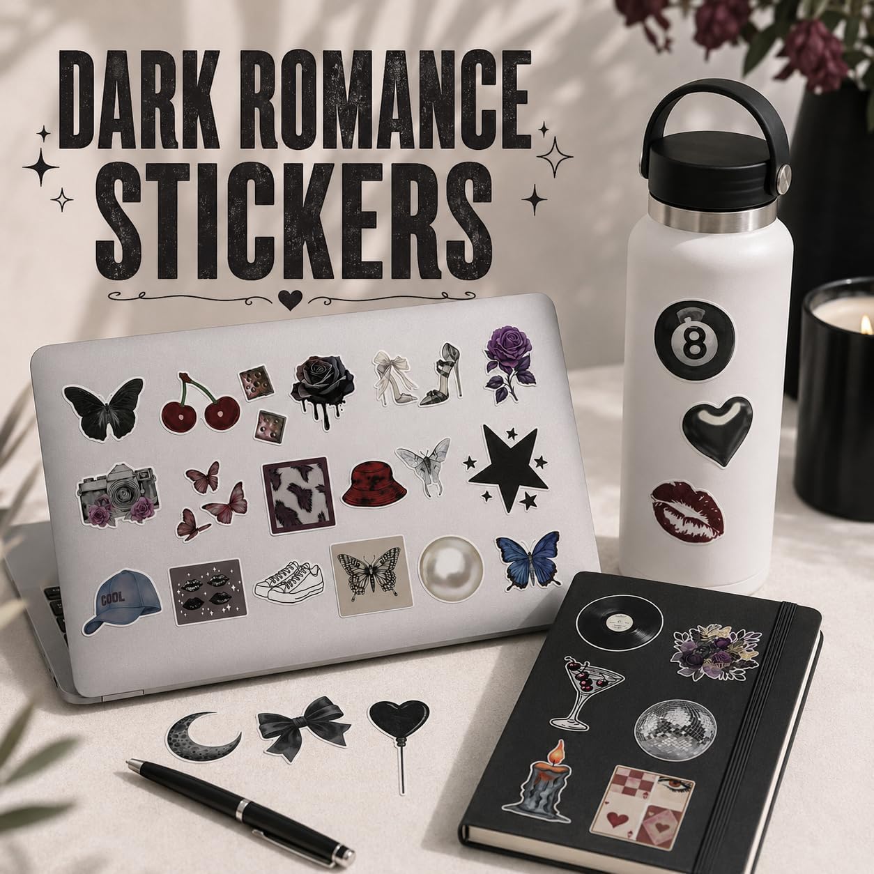 100Pcs Red Black Aesthetic Sticker Pack, Grunge Y2K Downtown Girl image 4