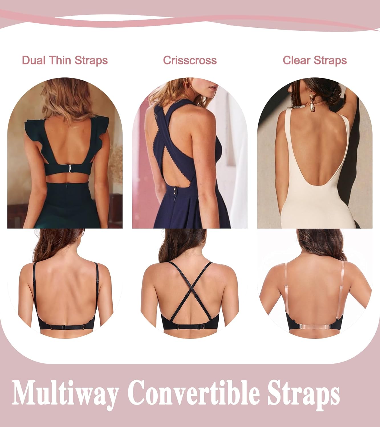 Lemorosy Plunge U Backless Push Up Bra Multiway Convertible Low Cut Underwire Bras for Women