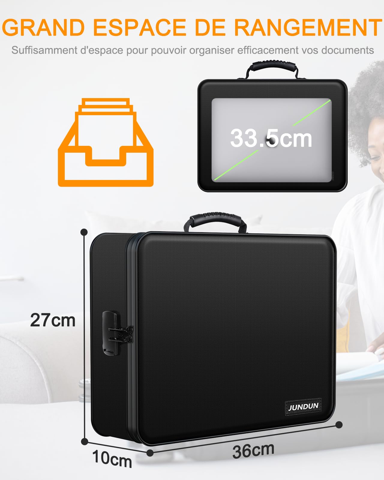 JUNDUN Organisateur de documents avec isolation thermique de 5200 ℉, porte-documents ignifuge avec serrure, boîte de rangement pour documents avec 7 compartiments, organiseur de dossiers（noir）