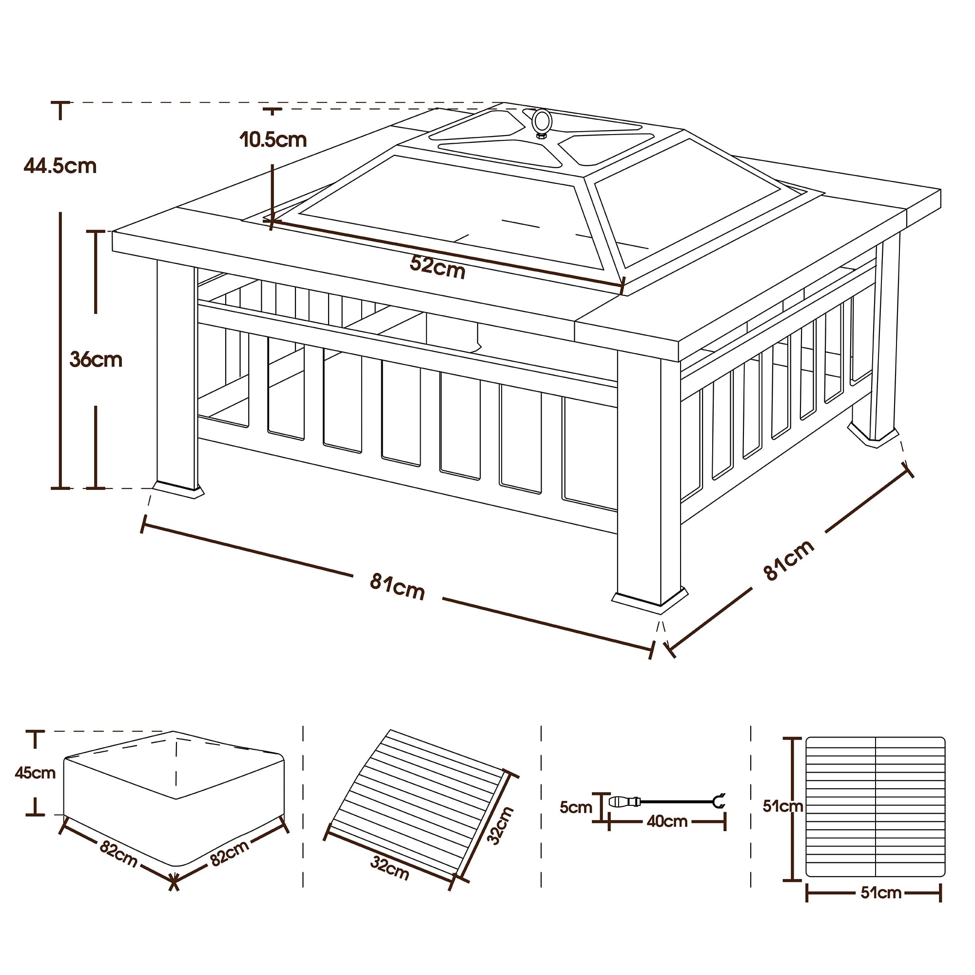 M MCombo Feuerschale mit Grillrost & Funkenschutz, Feuerkorb mit Schürhaken, Feuerstelle für Garten, Terrasse und Balkon 81x81x44,5 cm, 0039
