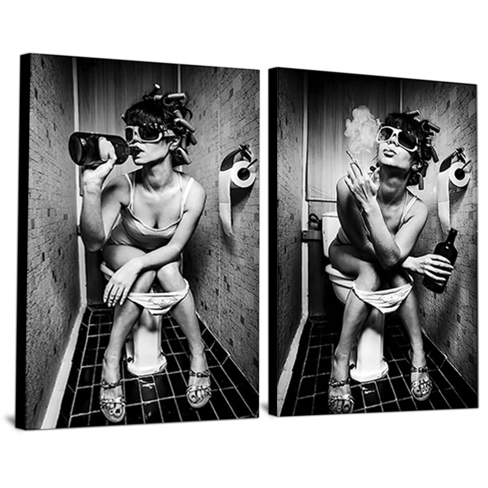 WADBTP Immagini per il bagno, Immagini in bianco e nero, Moderne immagini decorative divertenti per soggiorno, bagno, camera da letto - Senza cornice (2 pezzi-HB2, 2 pezzi-70x100cm)