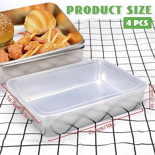 Miniatura 2 de POVOND 4 recipientes de acero inoxidable con tapas, almacenamiento de alimentos de acero inoxidable a prueba de fugas, recipientes de aperitivos de