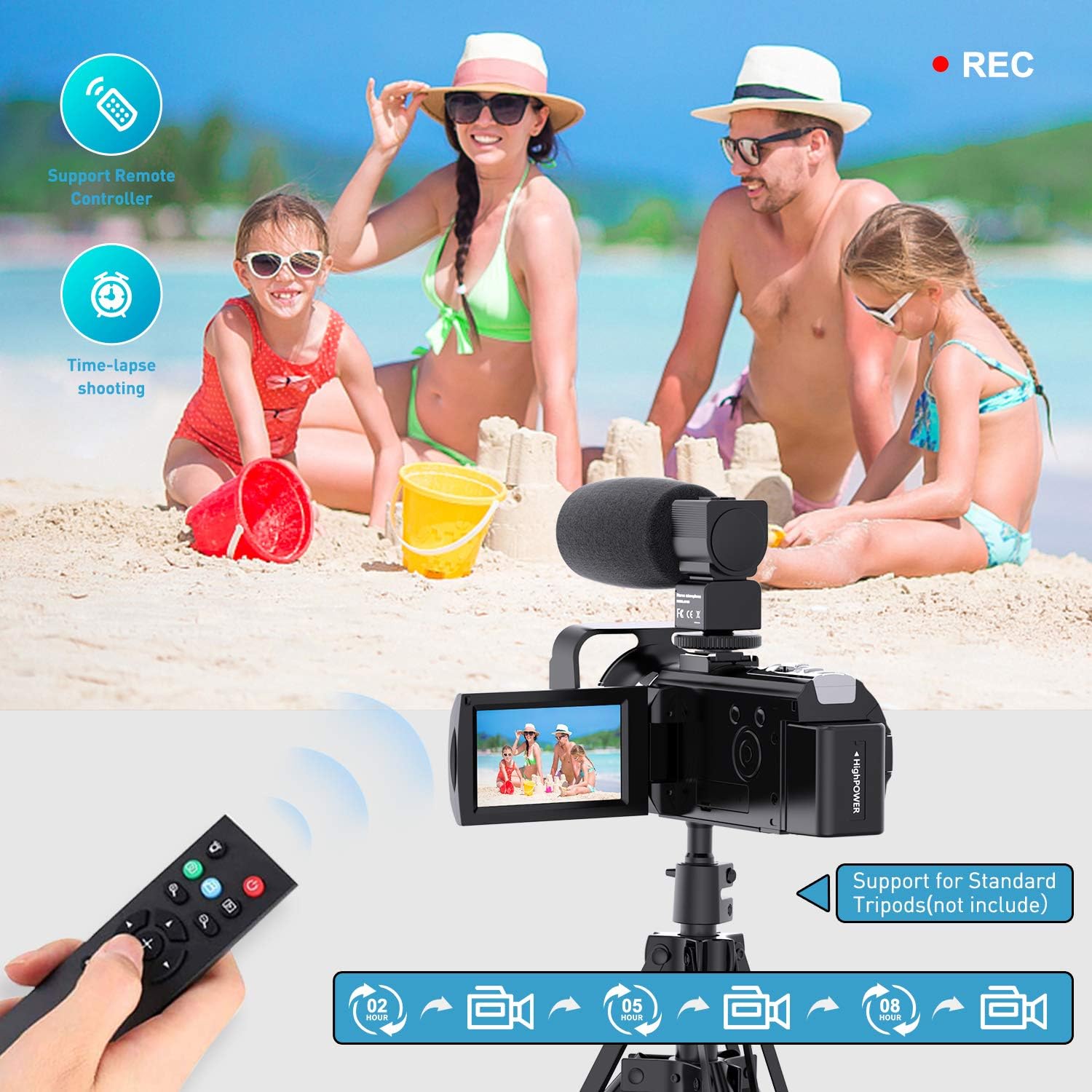 One-Day Sale: Up to 40% Off Video Camera Camcorder, FamBrow YouTube Camera FHD 1080P 24MP 16X Digital Zoom Camcorders Vlogging Camera 3.0 Inch IPS Screen Video Recorder with Microphone, 2.4G Remote, Lens Hood, 2 Batteries