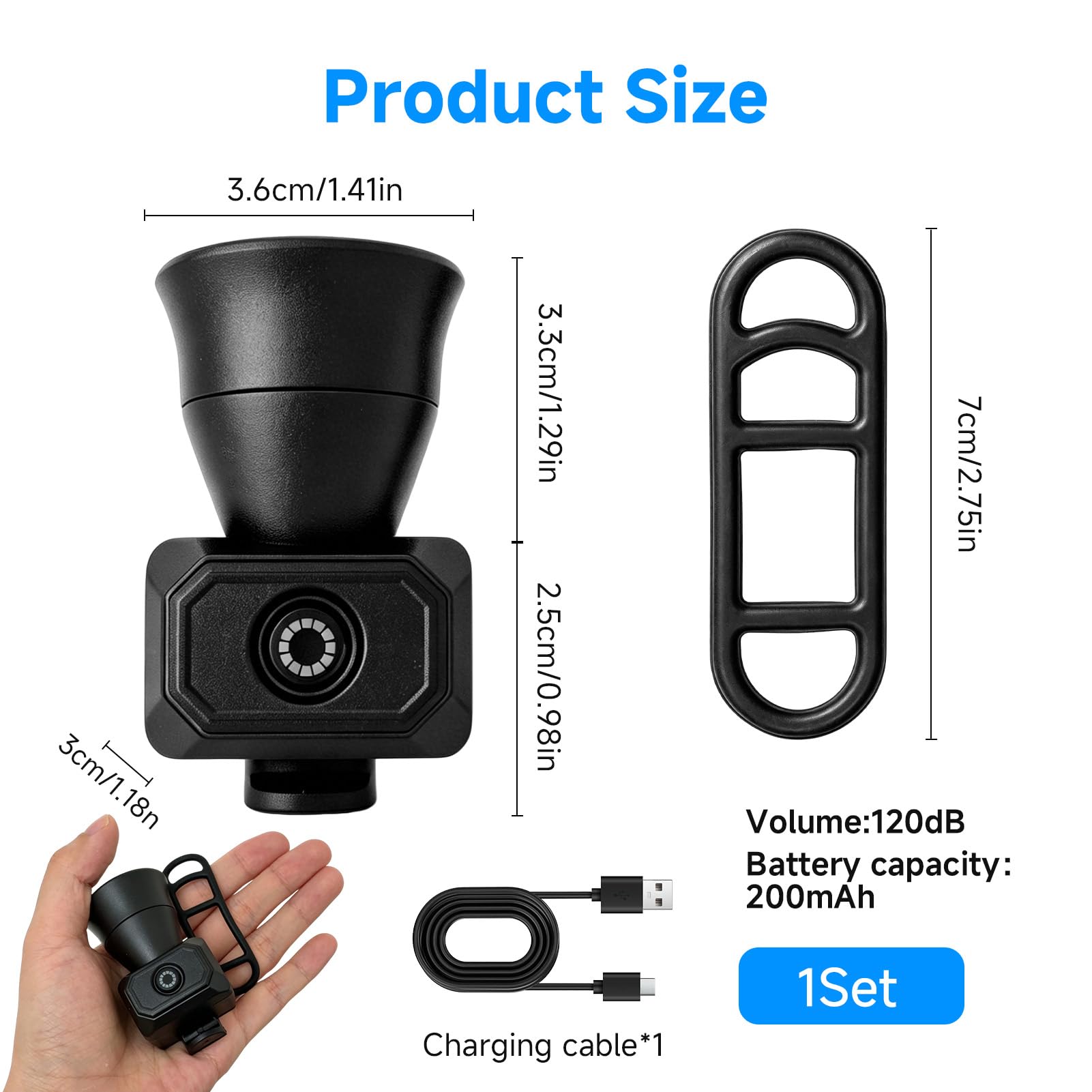 Sonnette Velo Electronique 120dB IPX4 Rechargeable USB 5 Modes Alarme Velo Noir