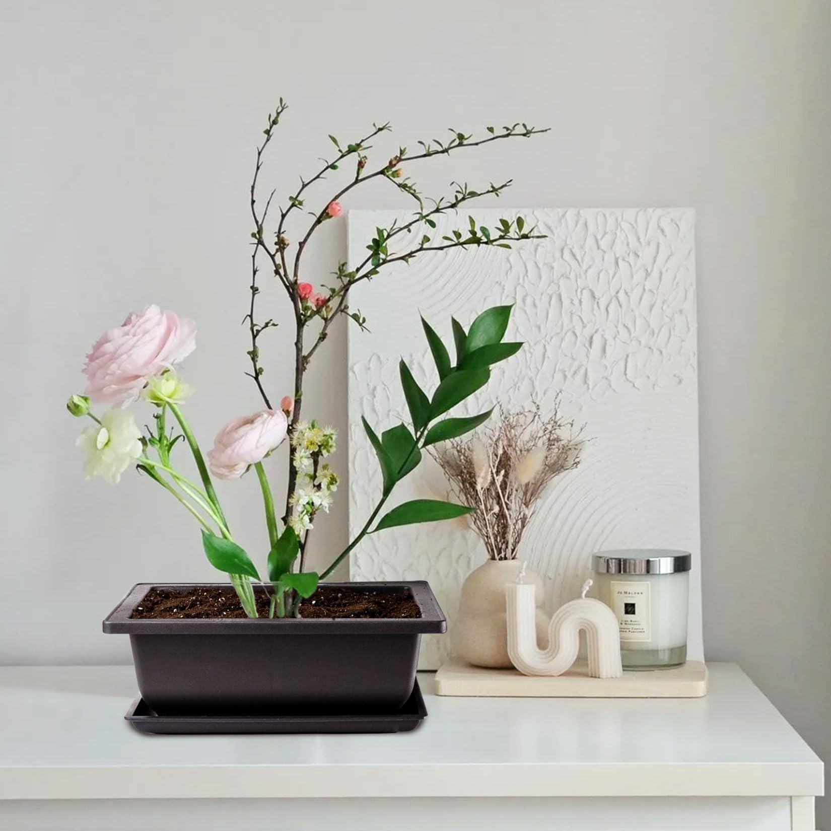 Idota 6 misek bonsai, 16,5 x 12 x 6 cm, doniczka bonsai, wielokrotnego użytku, z tackami, z tworzywa sztucznego, doniczki bonsai, do ogrodu, salonu, na balkon