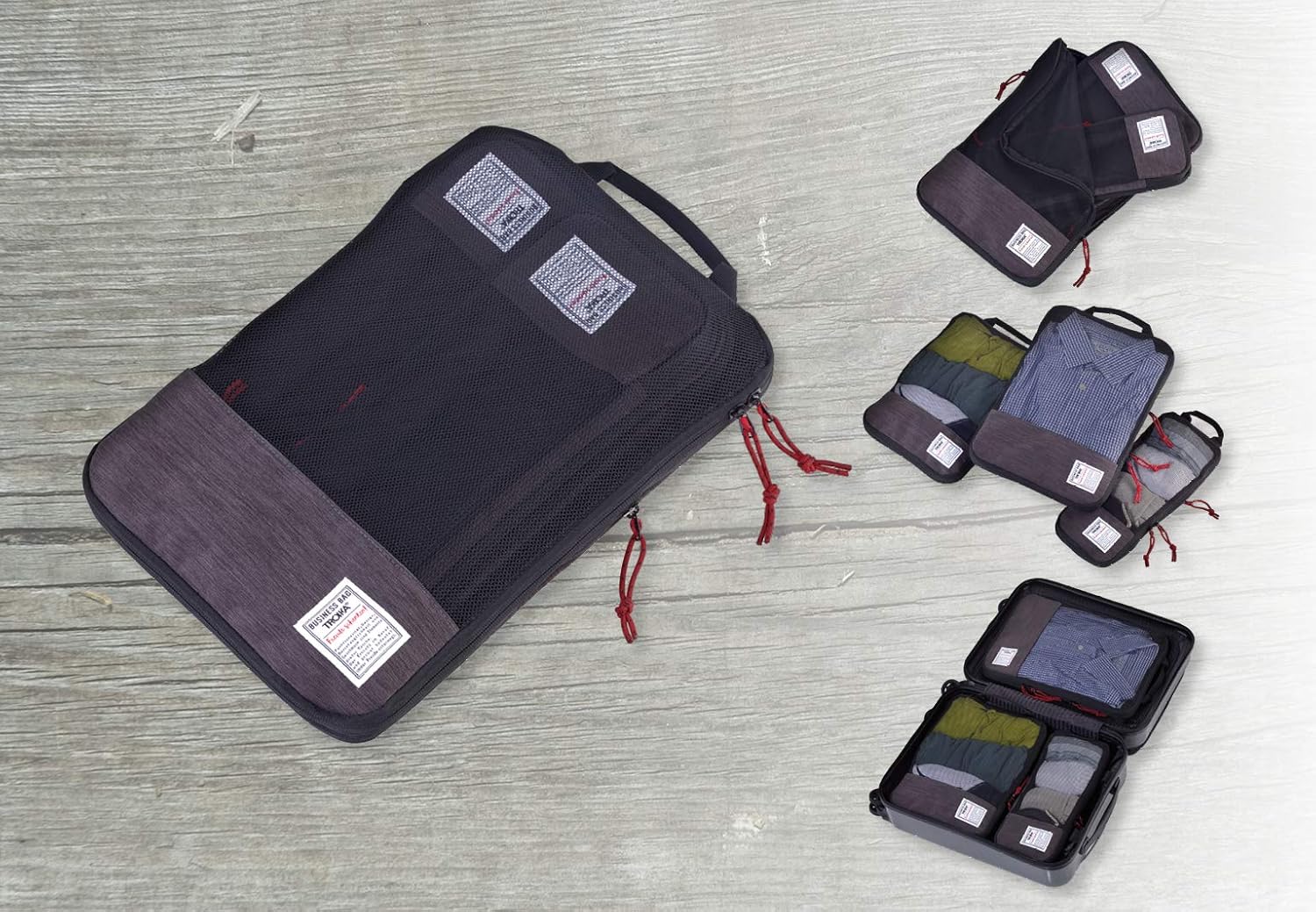 TROIKA BUSINESS PACKING CUBES - BBG56/GY - Travel Compression Bag Set - Packing Cube Set - 3 packing bags with compression zipper (space saving packing of clothes in suitcase & backpack)