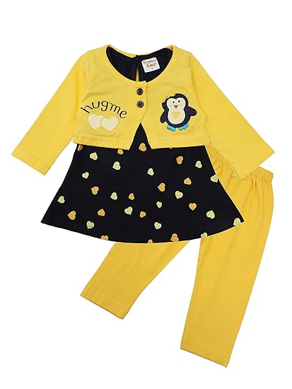 NammaBaby Premium Baby Girls Full Sleeves Frock with Pant Baby Girls Cotton Frock with Leggings, Frill Hug Me Bunny- Pack of 1