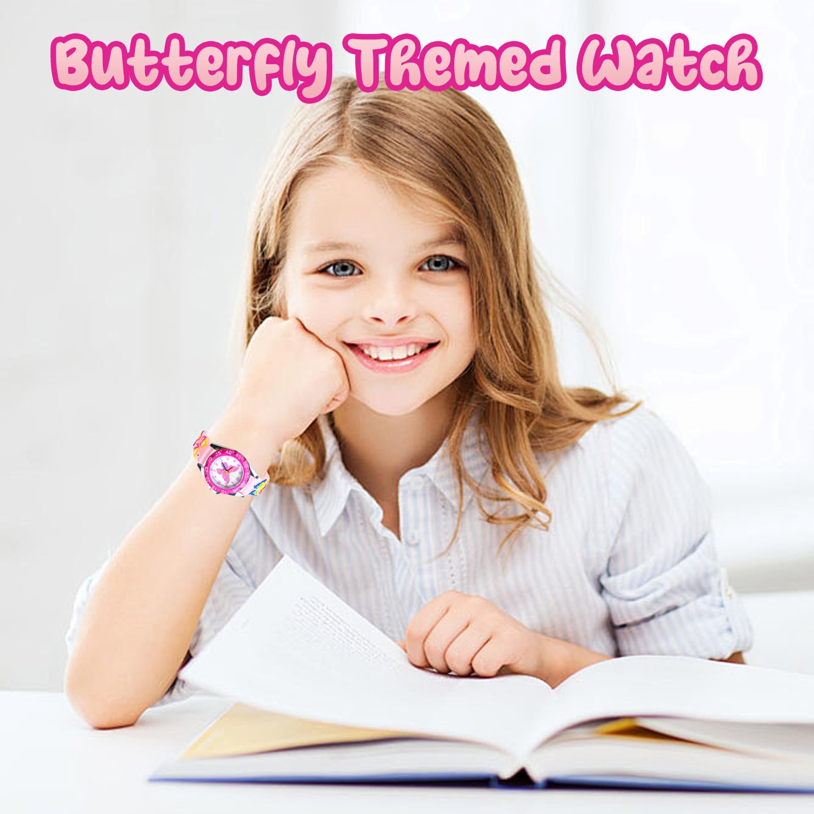 Reloj Infantil Niña, Mariposa Reloj Analogico Niños, Pulsera de Silicona Suave, Impermeable, Aprender La Hora, FáCil De Leer 3-13 Años, Regalo de Cumpleaños
