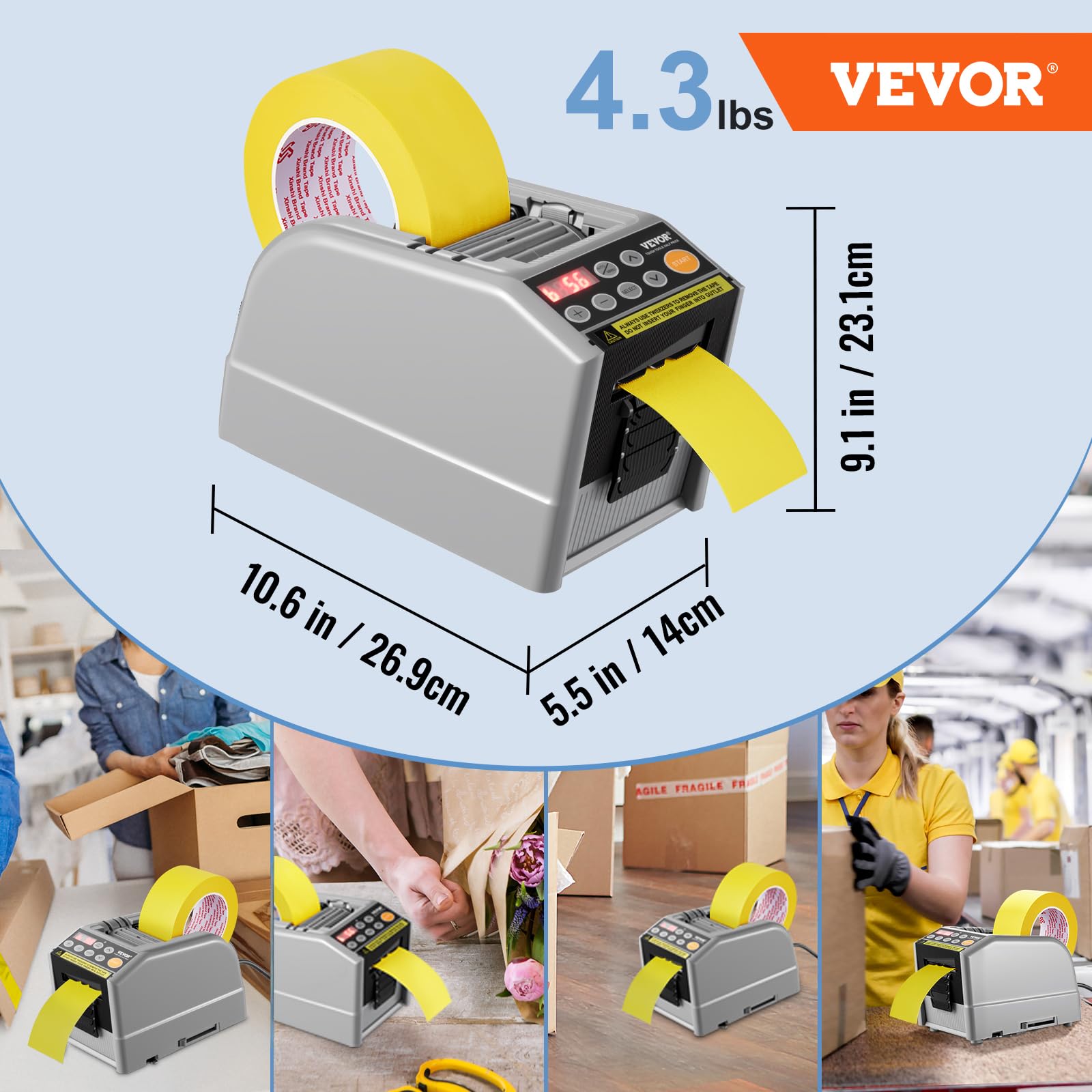 VEVOR Automatischer Klebebandspender, elektrischer Klebebandschneider, 6-60 mm Bandbreite