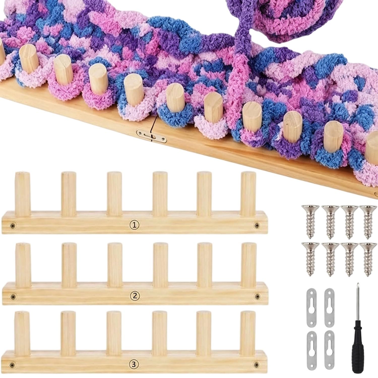 HKJGNH 1/2/3Pcs Chunky Knitting Blanket Looms Set Wooden Weaving Loom Kit with Screwdriver & Assembly Tools, DIY Crochet & Knitting for Beginners to Make Throws & Blankets(3pcs)