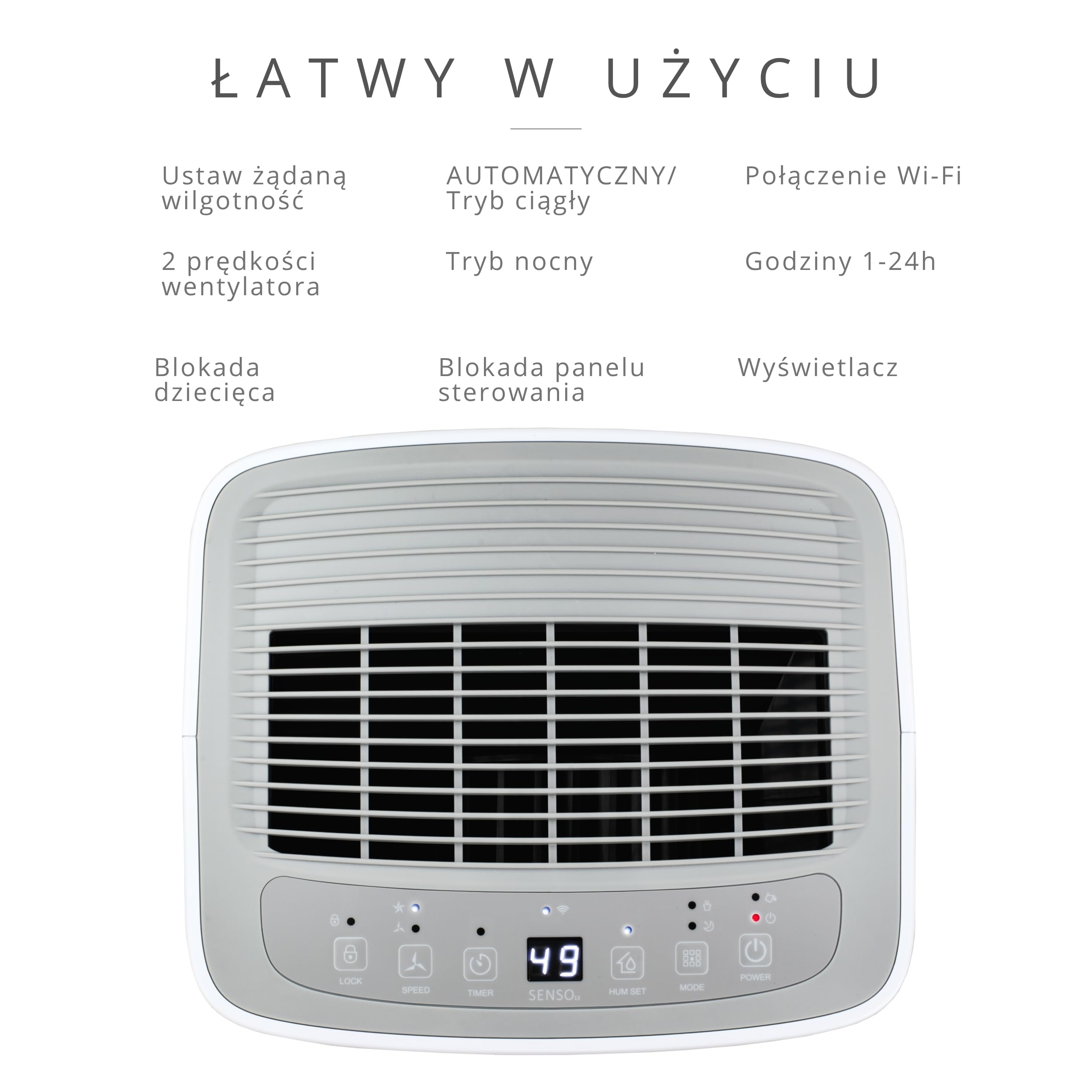 Osuszacz i Oczyszczacz Powietrza Turbionaire SENSO 13 WiFi Clean, 13 L/24h, Filtr HEPA + Węgiel Aktywny T-Clean, WiFi, Cichy 36 dB, Zbiornik 2 L, 120 m³/h, Wskaźnik Wilgotności, Timer