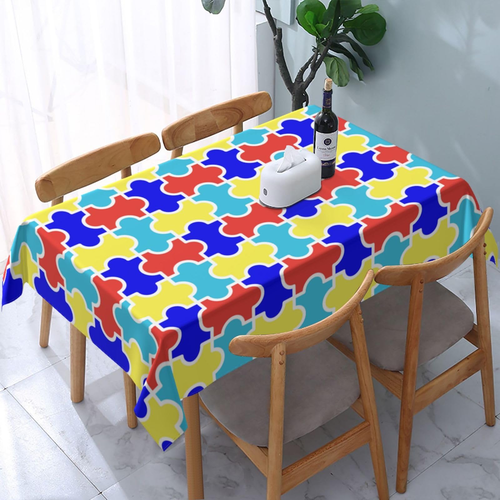 JunHeArt Autism Awareness Month Tablecloth Rectangle Table Cover Washable Table Cloths Decor For Kitchen 54" X 72"