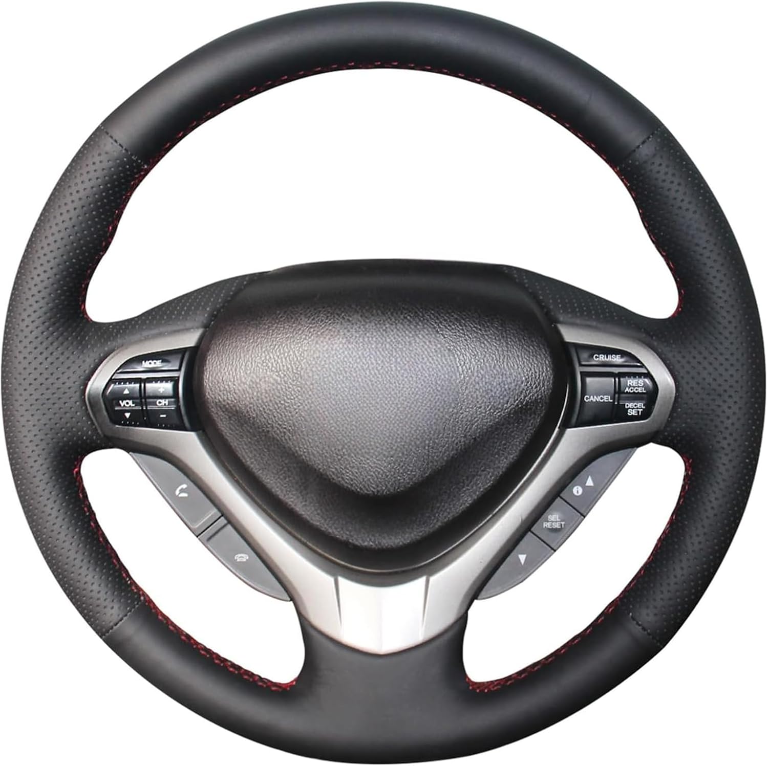 Loncky Black Genuine Leather Carbon Fiber Steering Wheel Cover for Acura TSX 2009 2010 2011 2012 2013 2014 Accessories Car Custom Fit Hand Stitched OEM Parts