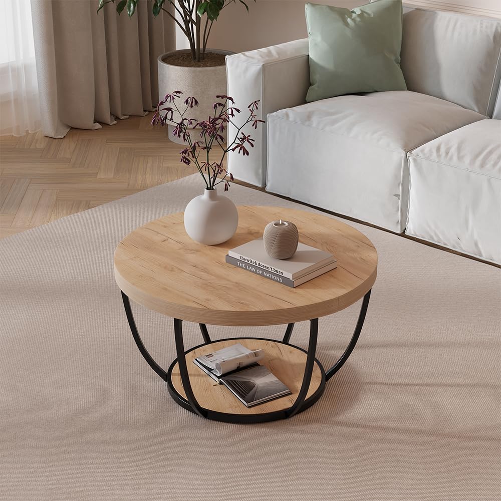 Vicco Couchtisch Arvina, Goldkraft Eiche, 80 x 80 cm | mit Ablagefach unter der Tischplatte zur Aufbewahrung
