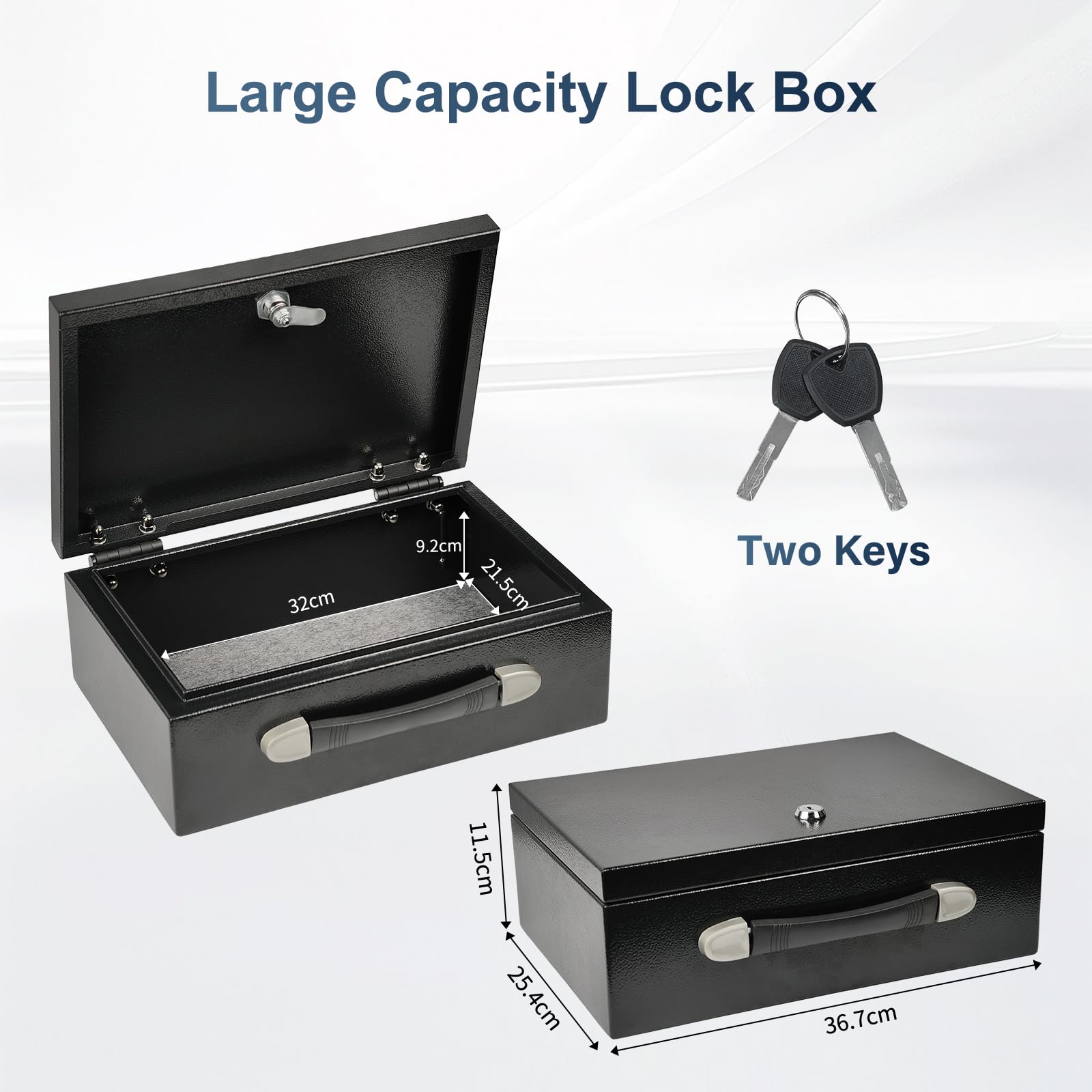 18L Tragbarer Safe Tresor Abschließbare Box, Tragegriff Tresor für Zuhause, Sichere Aufbewahrung von Bargeld, Schmuck & A4-Dokumenten (33 x 22 x 12CM), Schwarz