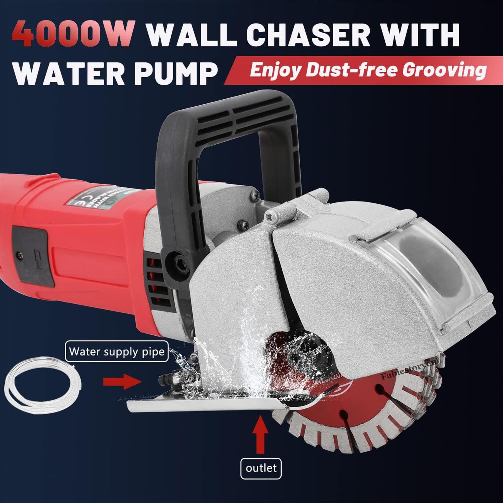 Rozadora de Pared 4000W Fresadora de Muro 7500u / Min Amoladora Eléctricas Máquina Ranurada con Discos de Corte Diamante (5 pcs 125mm),Red
