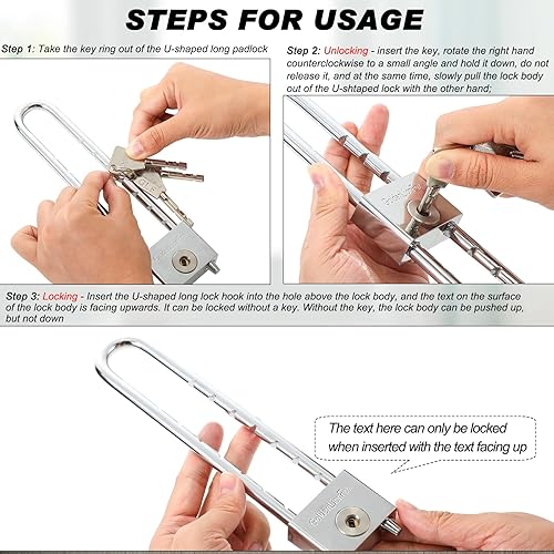 Miniatura 4 de Candado de grillete largo con llave de latón macizo de 2 pulgadas de longitud ajustable extraíble, grillete plateado para puertas, armarios, cajas