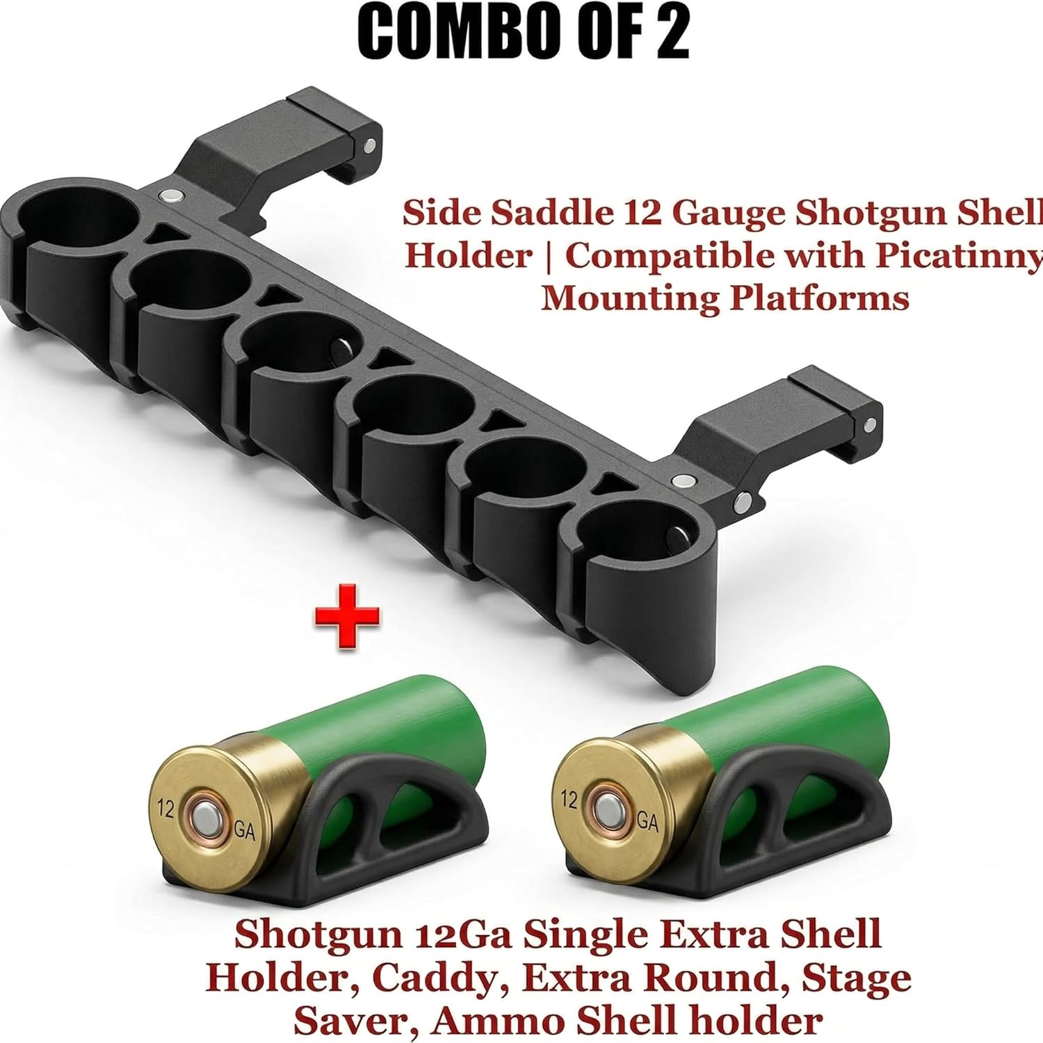 Gotical | Combo of 2 | Shotgun 12Ga Single Extra Shell Holder, Caddy, Extra Round, Stage Saver, Ammo Side Saddle 12 Gauge Shell Holder, Compatible with Picatinny Mounting
