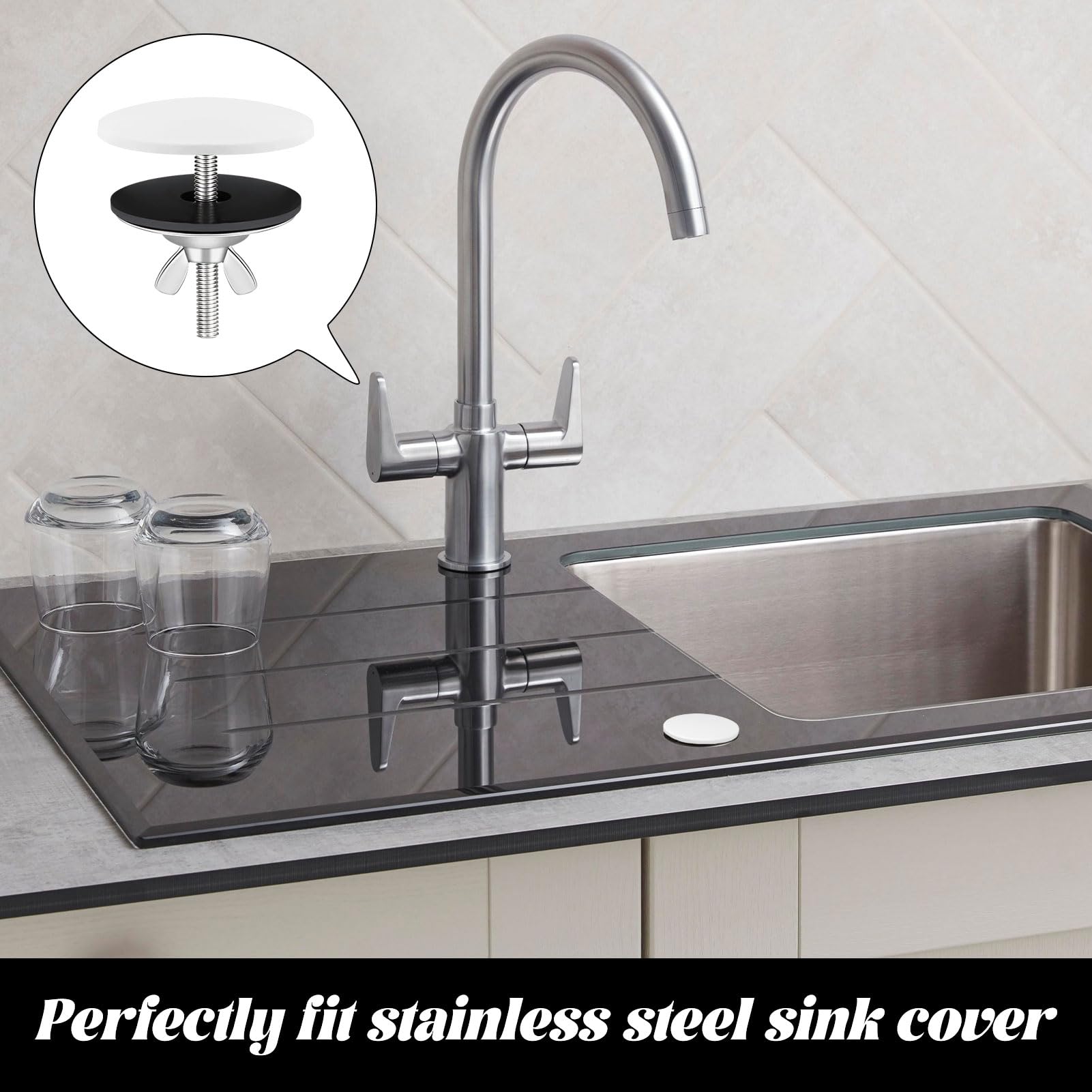 Tappo Di Chiusura In Plastica Per Rubinetto Lavandino – Diametro 28-40 Mm, Accessorio Antiprdite Per Cucina, Installazione Senza Attrezzi, Colore Argento, 1 Pezzo