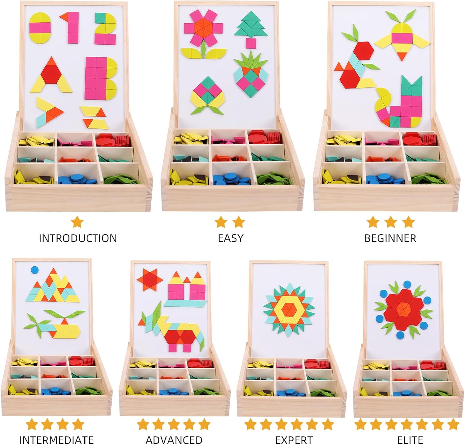 288 PCS Wooden Magnetic Pattern Blocks Set,Montessori Tangram Puzzle STEM Toys for Kids Ages 3-8, Educational Learning Toys Gift