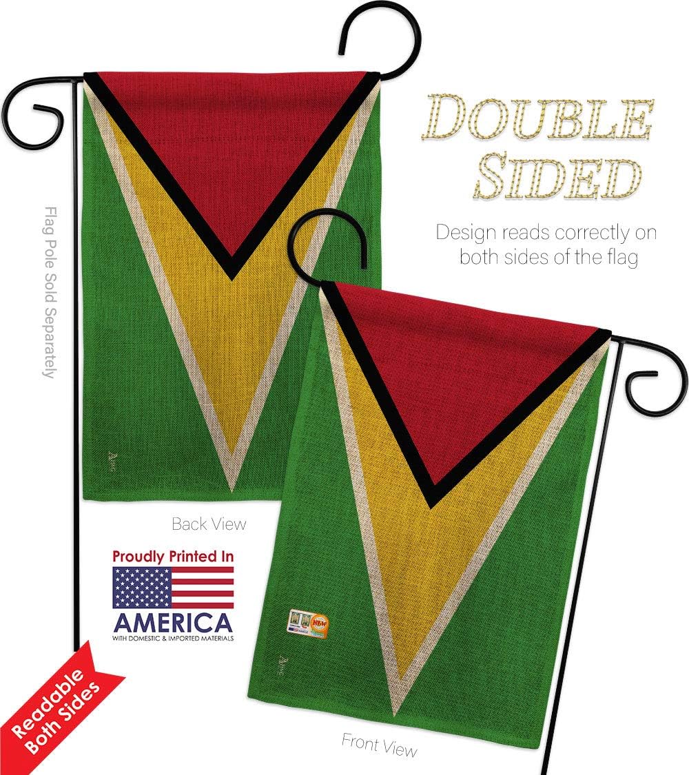 Guyana Burlap Garden Flag Set Wall Holder Regional Nationality Nation International World Country Particular Area Small Decorative Gift Yard House Banner Double-Sided Made In USA 13 X 18.5