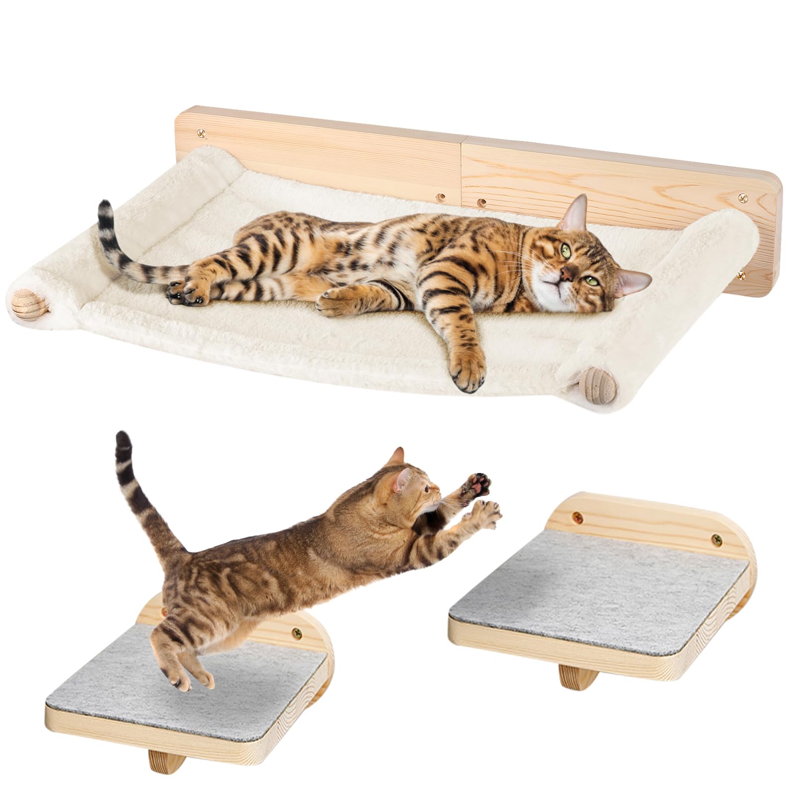 Katzenhängematte zur Wandmontage, Katzenhängematte, Stabiles Kängematten Katzen Wand bis zu 35kg, Kletterwand Katzen, Katzenbett zum Schlafen und Ausruhen -61 * 40 * 15cm – weiß